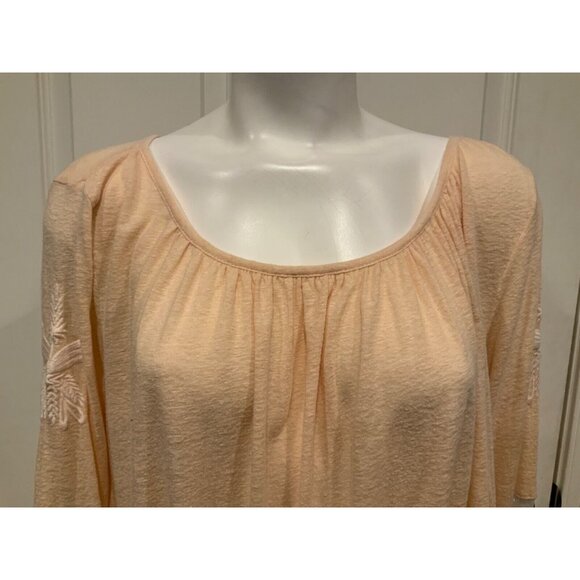 Free People Pale Peach Long Sleeve Top Embroidered Mesh Bell Sleeves, Size M - Picture 2 of 8